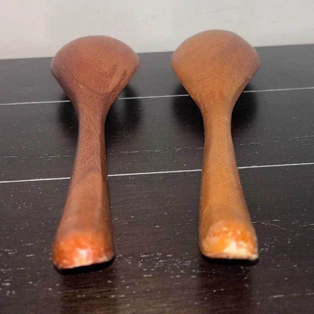 Vintage Mid Century Modern Solid Wood Salad Servers Spoon and Fork Set‎ 12 Inch